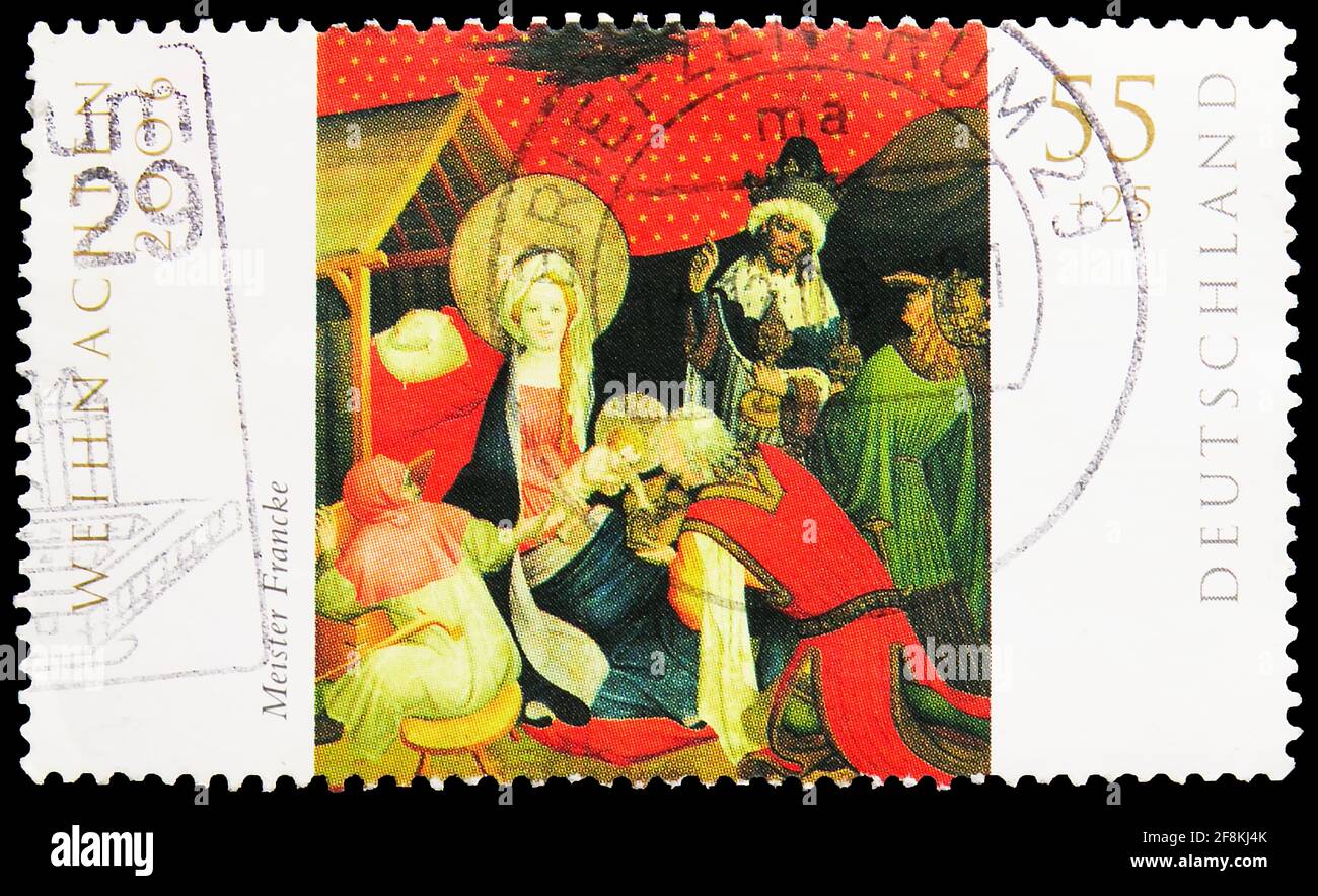 MOSCOW, RUSSIA - NOVEMBER 10, 2019: Postage stamp printed in Germany shows 'Thomas-Altar', Christmas serie, circa 2006 Stock Photo