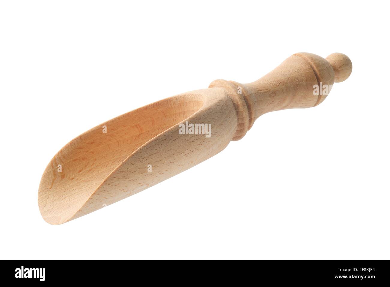 Small vintage wooden scoop isolated on white background Stock Photo - Alamy