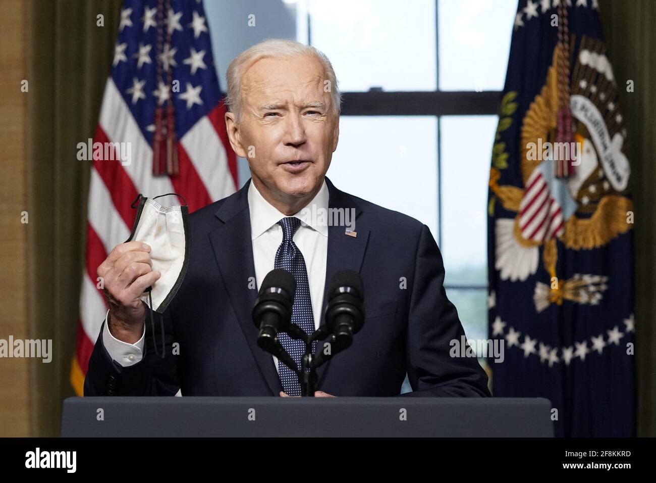 Washington, United States. 14th Apr, 2021. President Joe Biden speaks from the Treaty Room in the White House on Wednesday, April 14, 2021 about the withdrawal of the remainder of U.S. troops from Afghanistan. Pool Photo by Andrew Harnik/UPI Credit: UPI/Alamy Live News Stock Photo