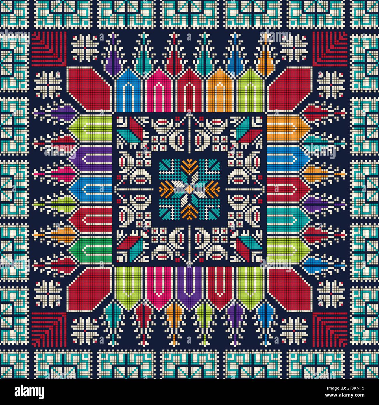 Traditional Palestinian Embroidery Pattern in colors, editable vector