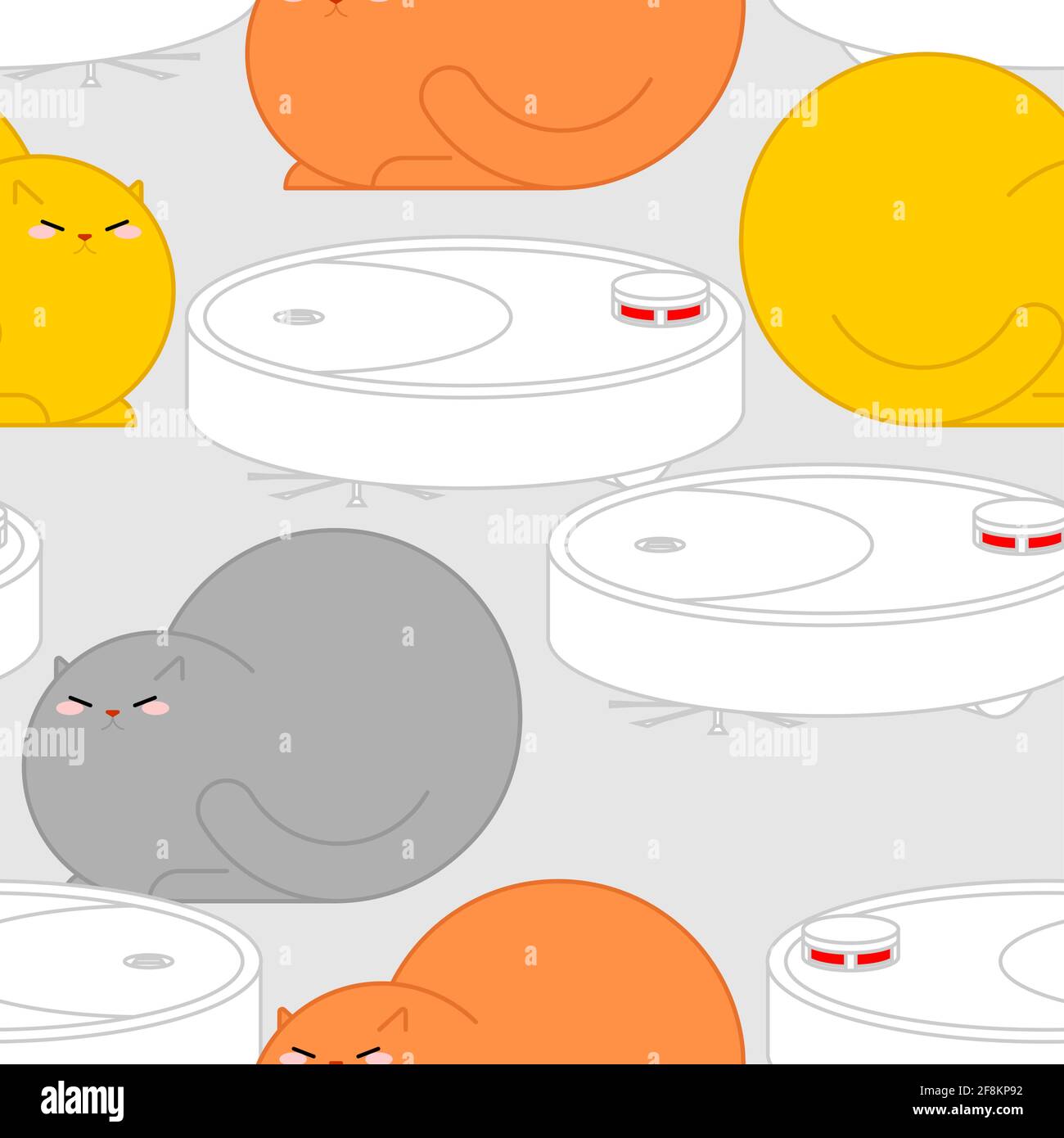 Cat and robot vacuum cleaner pattern seamless. vector background Stock Vector