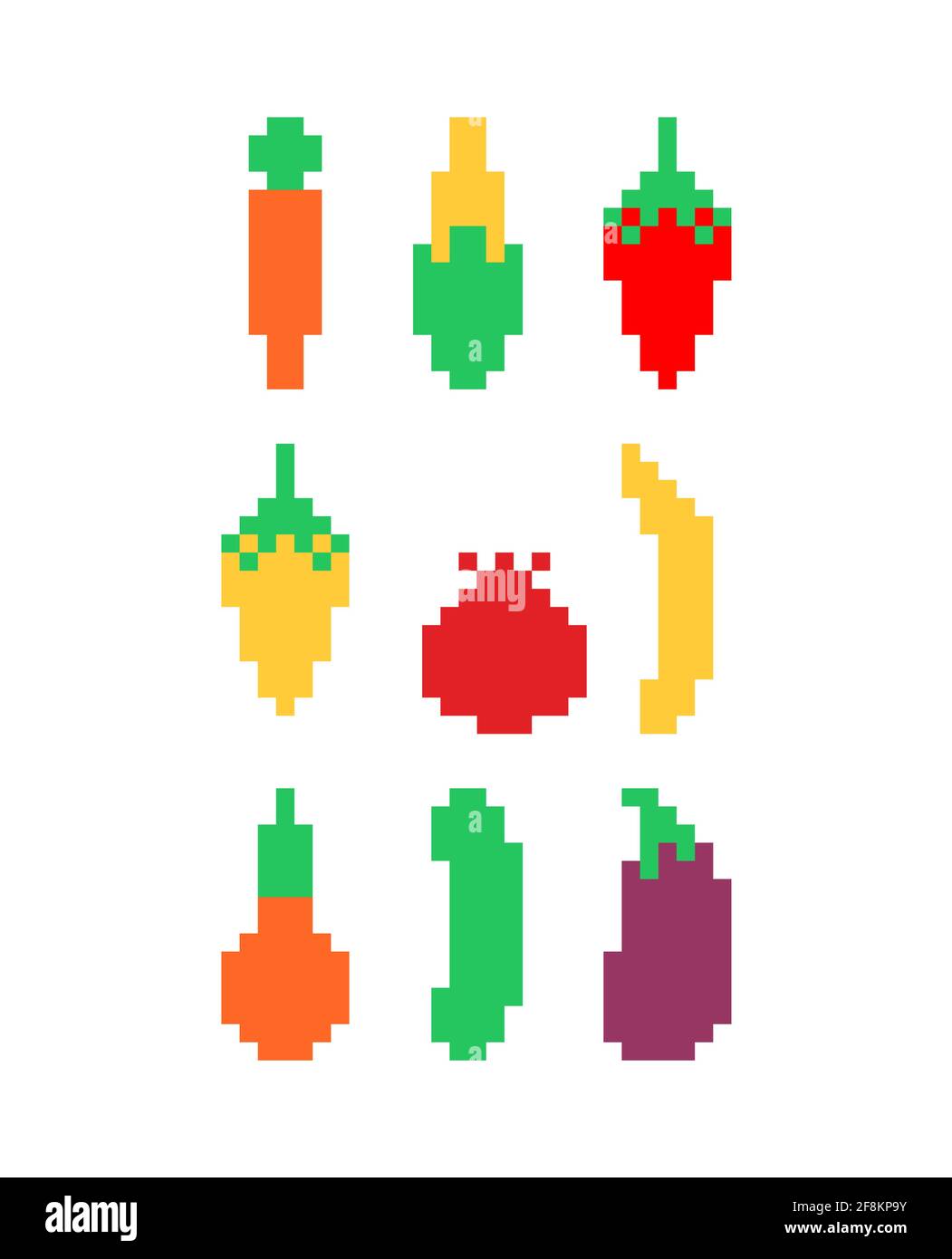 Vetor do Stock: Pixel fruits set. Pixel art fruits huge vector