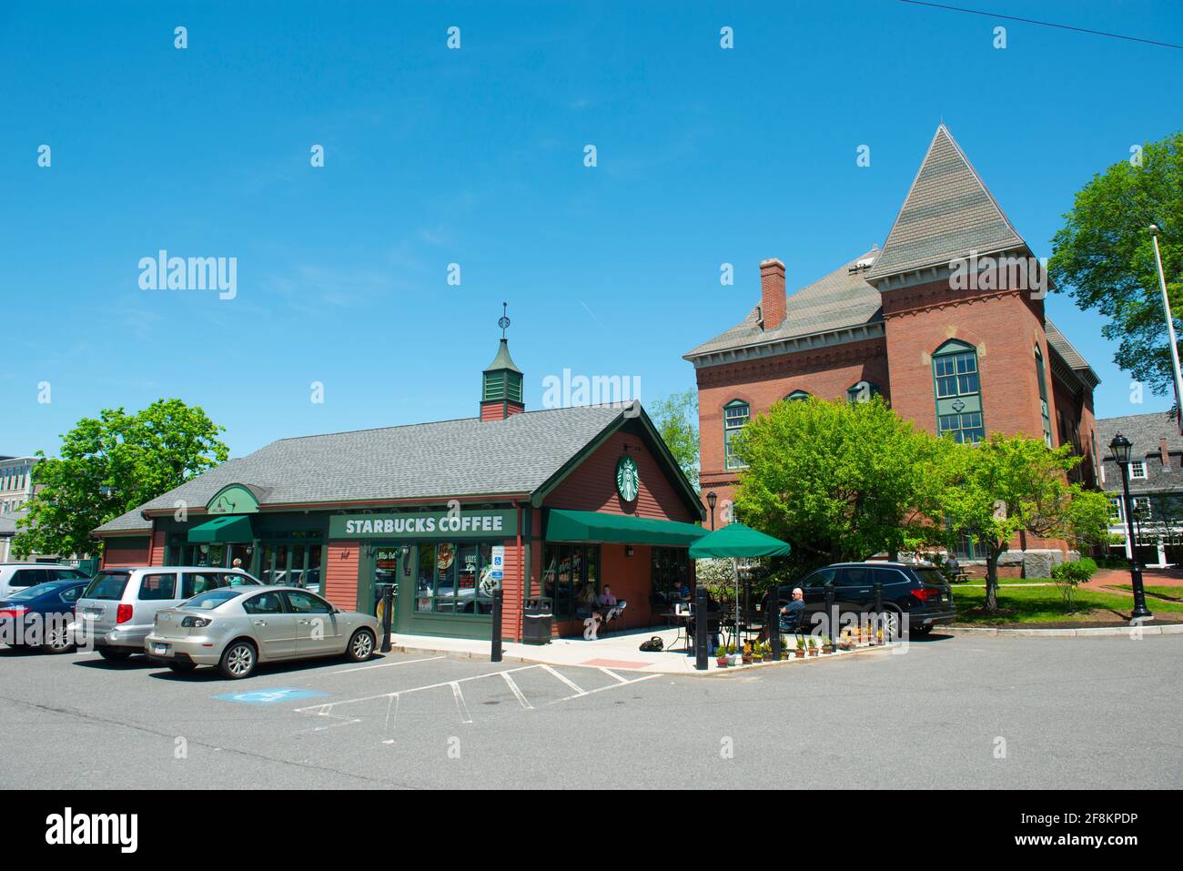 Starbucks Coffee at historic commercial building on Main Street at