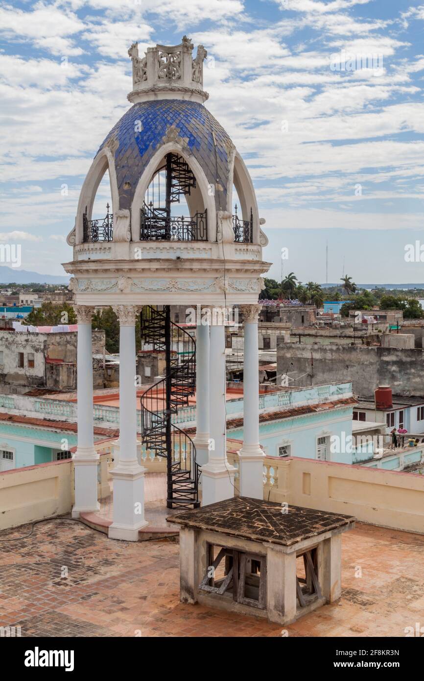 Tower of Casa de la Cultura Benjamin Duarte in Cienfuegos, Cuba. Stock Photo