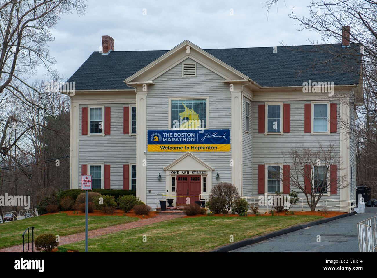 Boston Marathon office building near Start Line on Main Street in town