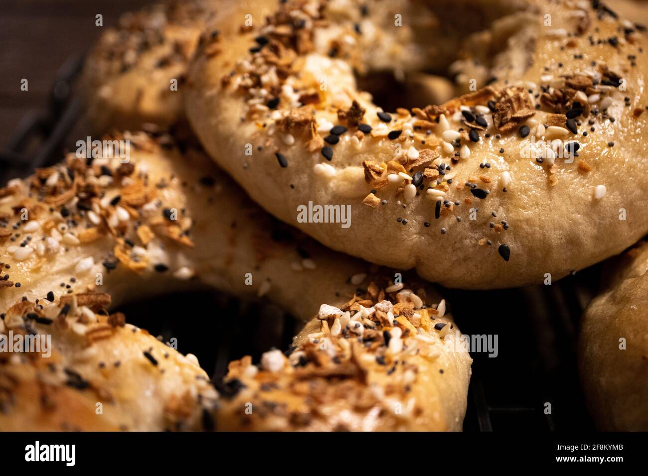 Top down view of everything bagels Stock Photo