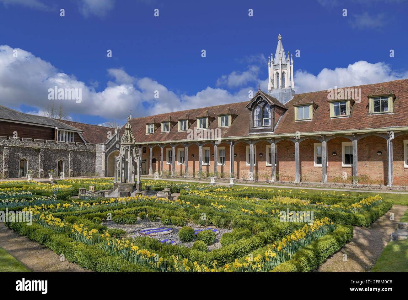 Monks garden and daffodil maze Ashridge House 700 years of history Hertfordshire England Stock Photo