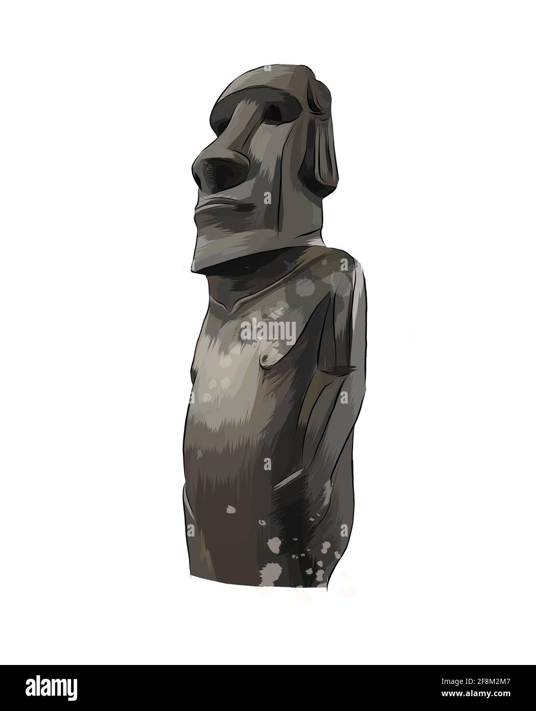 Moai Statue, Easter Island Statue from a splash of watercolor, colored drawing, realistic. Vector illustration of paints Stock Vector