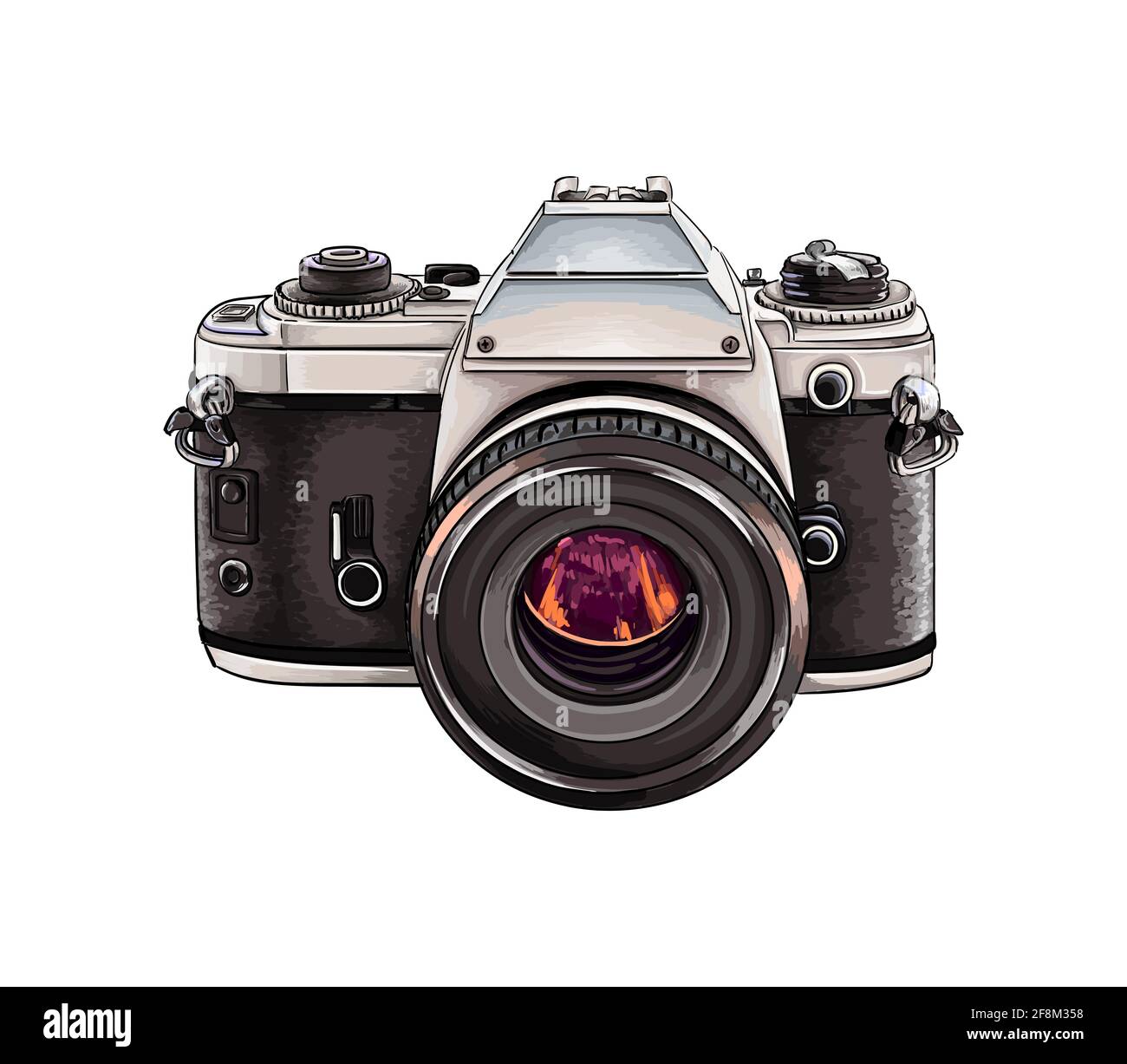 Retro camera from a splash of watercolor, colored drawing, realistic