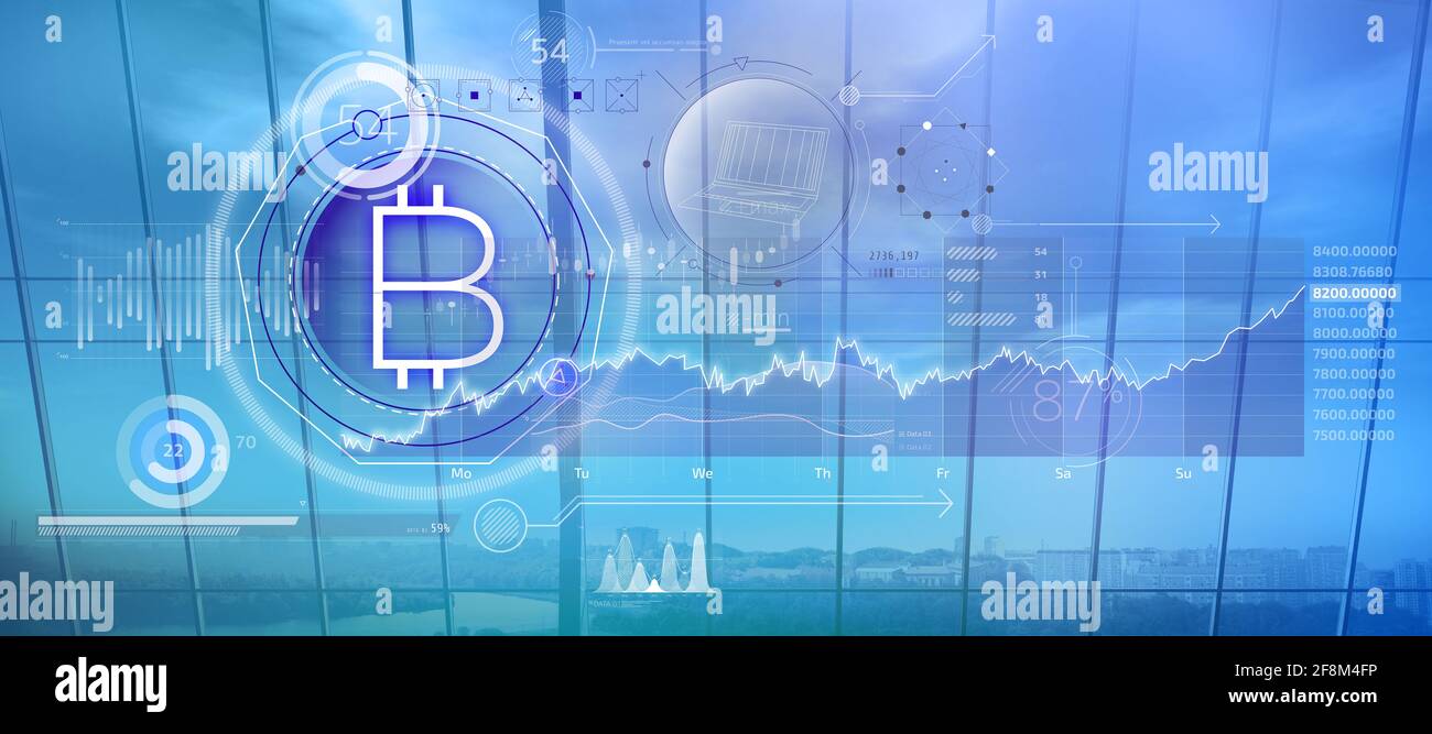 Decorative infographics about the growth of bitcoin. 3D render Stock ...