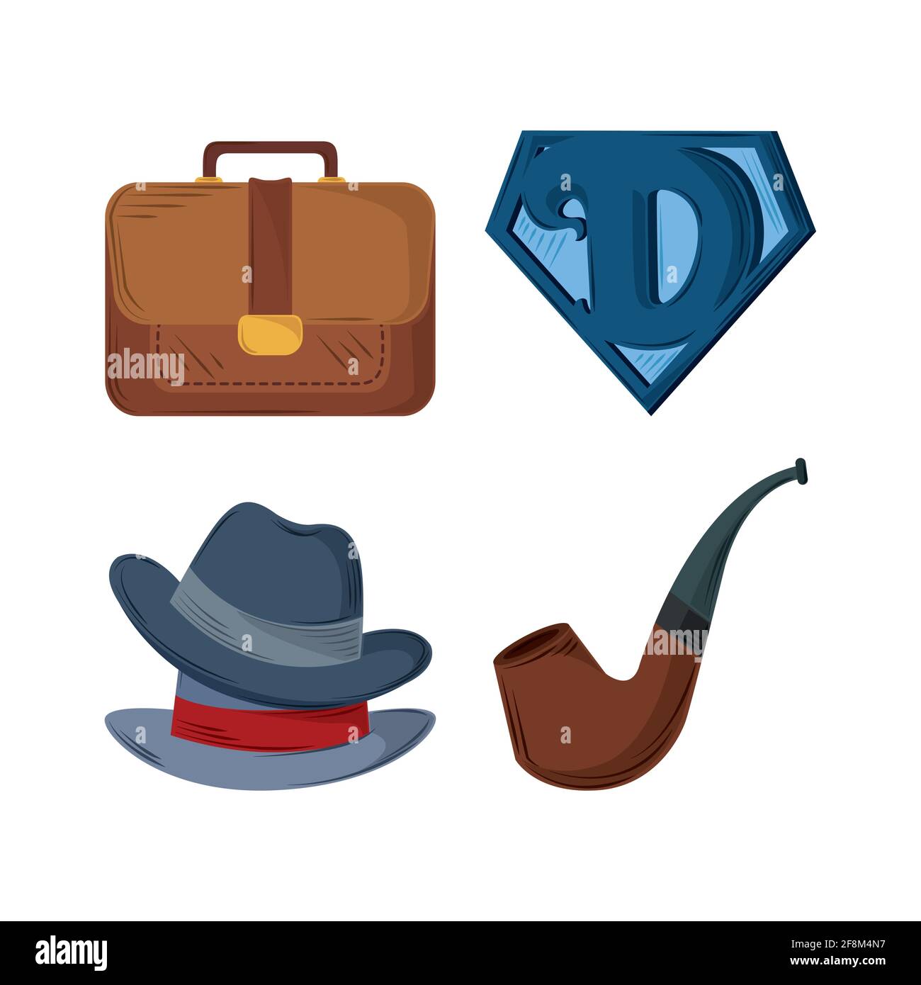 fathers day briefcase hats pipe Stock Vector