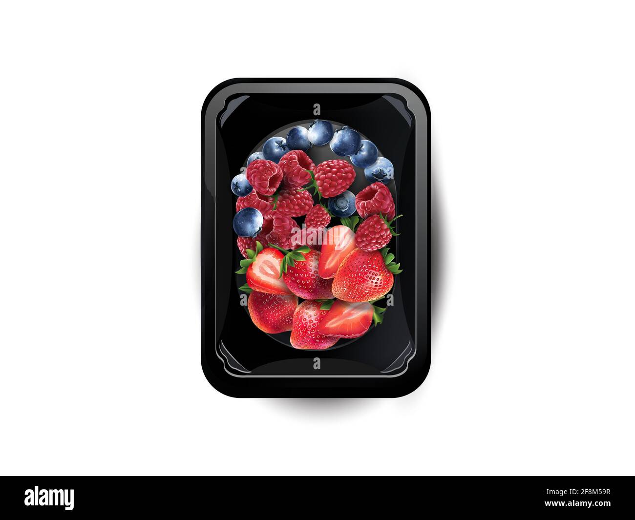 Blueberries, raspberries and strawberries in a lunchbox. Stock Photo