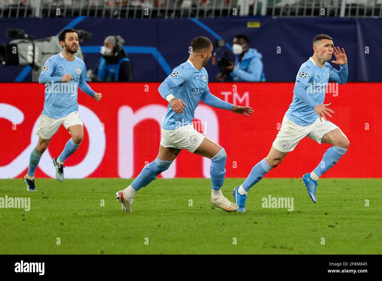 DORTMUND, GERMANY - APRIL 14: Phil Foden of Manchester City celebrating his goal during the UEFA Champions League Quarter Final 1: Leg Two match betwe Stock Photo