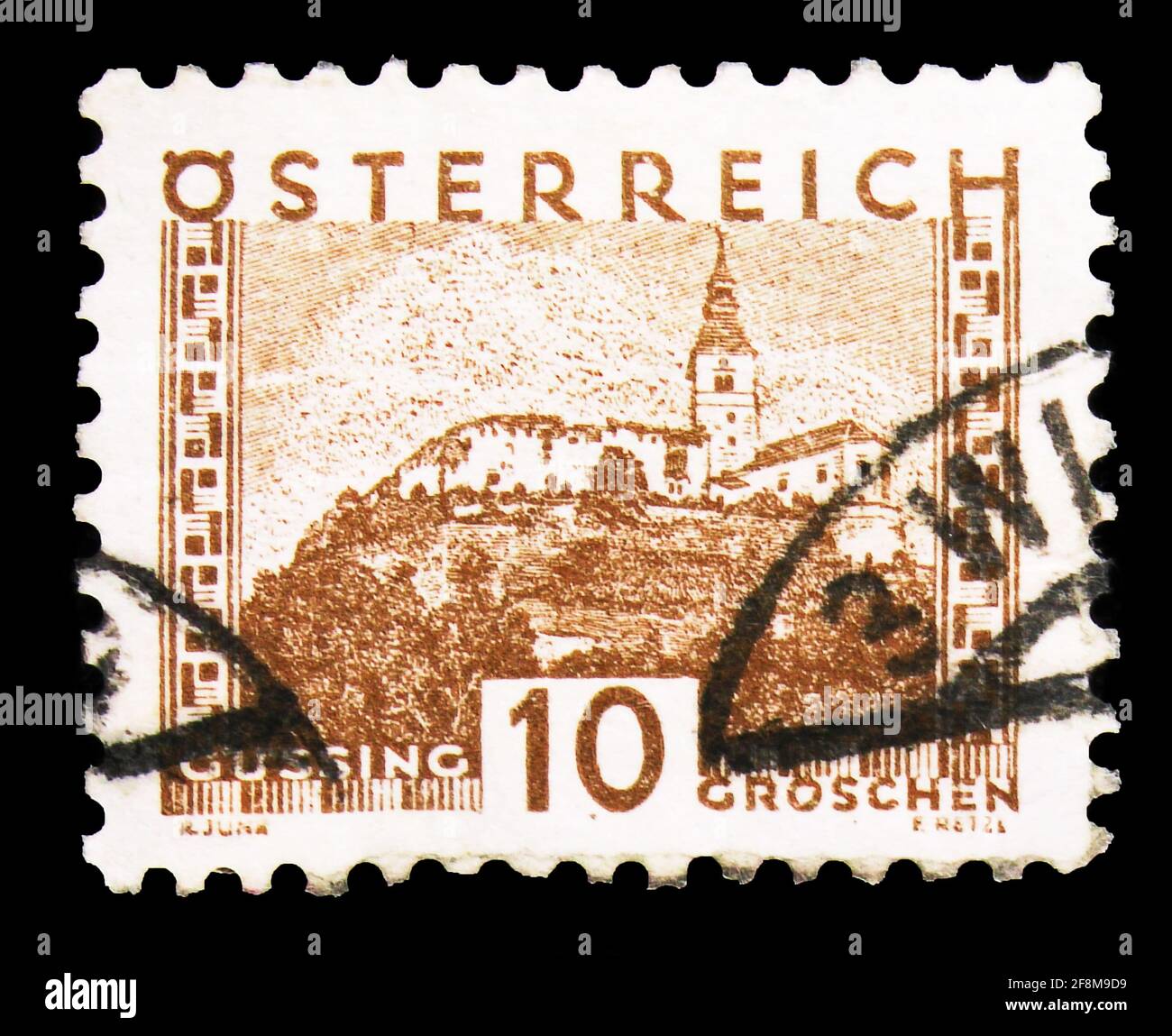 MOSCOW, RUSSIA - SEPTEMBER 30, 2019: Postage stamp printed in Austria shows Güssing Castle, Burgenland - small format, Landscapes 1929/32 serie, circa Stock Photo