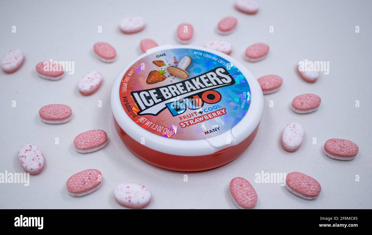 Strawberry Ice Breakers mints layout19 Stock Photo Alamy