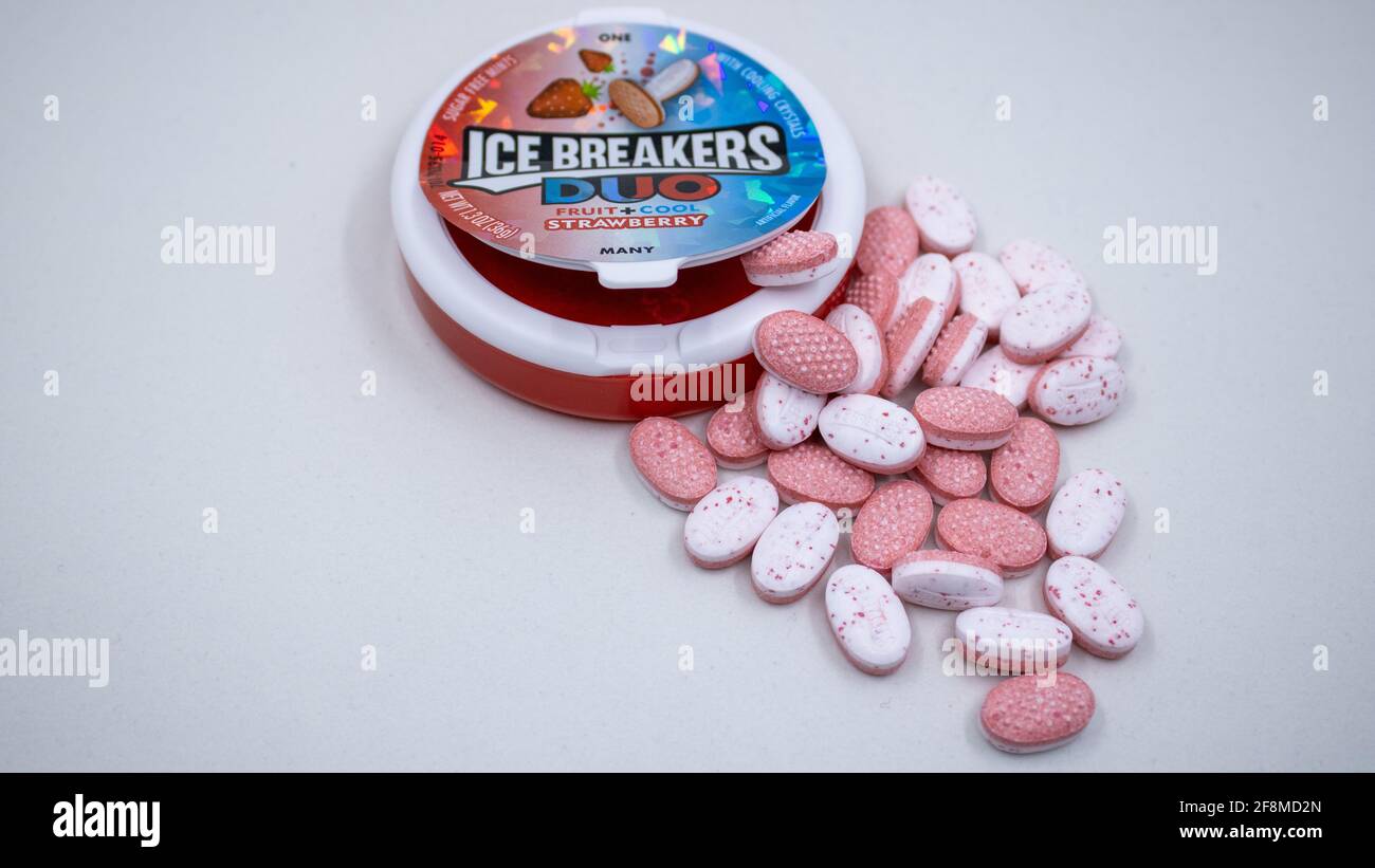 Strawberry Ice Breakers mints layout2 Stock Photo