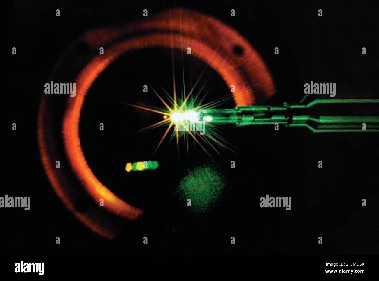 Implosion of a fusion microcapsule on the NOVA laser system. This miniature  “star” was created in the Nova laser target chamber as 300 trillion watts  of power hit a 0.5-millimeter-diameter target capsule