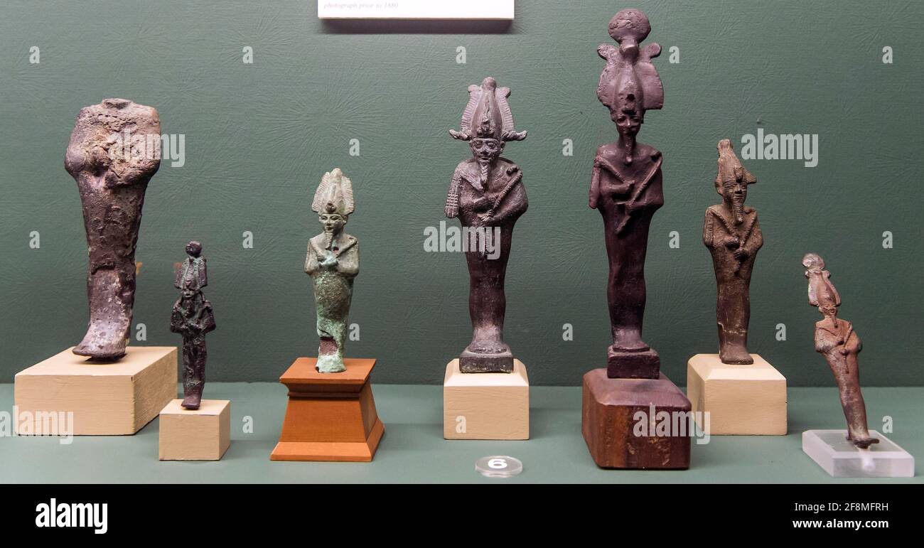 San Jose, California, USA. 14th Apr, 2021. Osiris Statuettes are seen on display at the Rosicrucian Egyptian Museum. Established in 1928 as The Rosicrucian Egyptian Oriental Museum, the Museum - owned by the Rosicrucian Order, a philosophical and educational 501c3 public benefit organization - now houses more than 4,000 artifacts. It is the largest display of Egyptian artifacts in western North America. Credit: Brian Cahn/ZUMA Wire/Alamy Live News Stock Photo