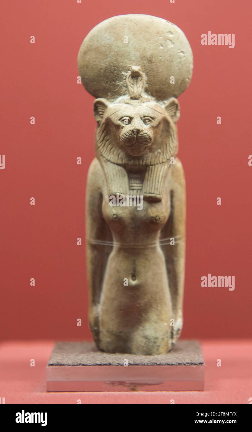 San Jose, California, USA. 14th Apr, 2021. Large Amulet of Sekhmet is seen on display at the Rosicrucian Egyptian Museum. Established in 1928 as The Rosicrucian Egyptian Oriental Museum, the Museum - owned by the Rosicrucian Order, a philosophical and educational 501c3 public benefit organization - now houses more than 4,000 artifacts. It is the largest display of Egyptian artifacts in western North America. Credit: Brian Cahn/ZUMA Wire/Alamy Live News Stock Photo