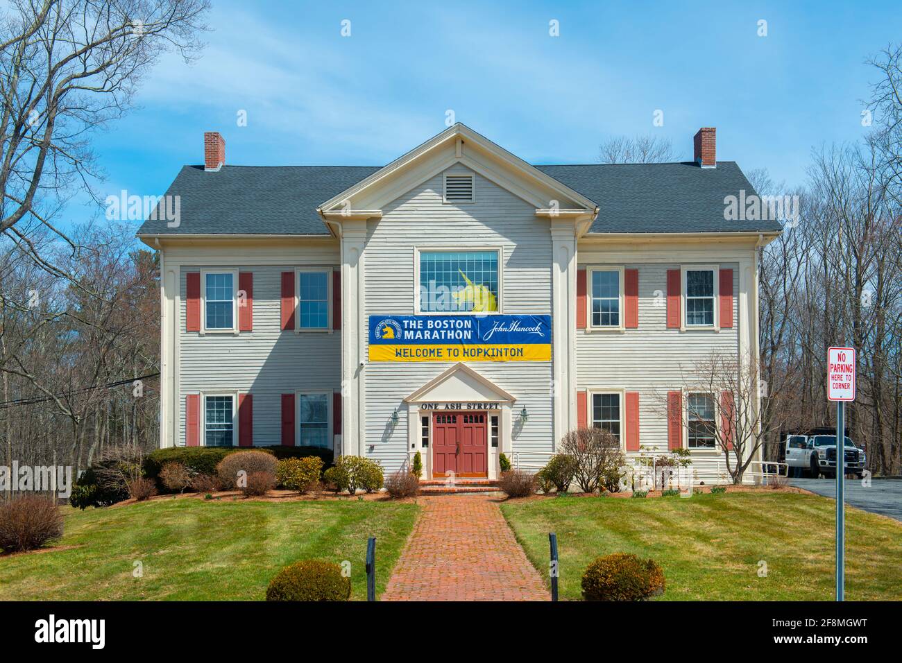 Boston Marathon office building near Start Line on Main Street in town