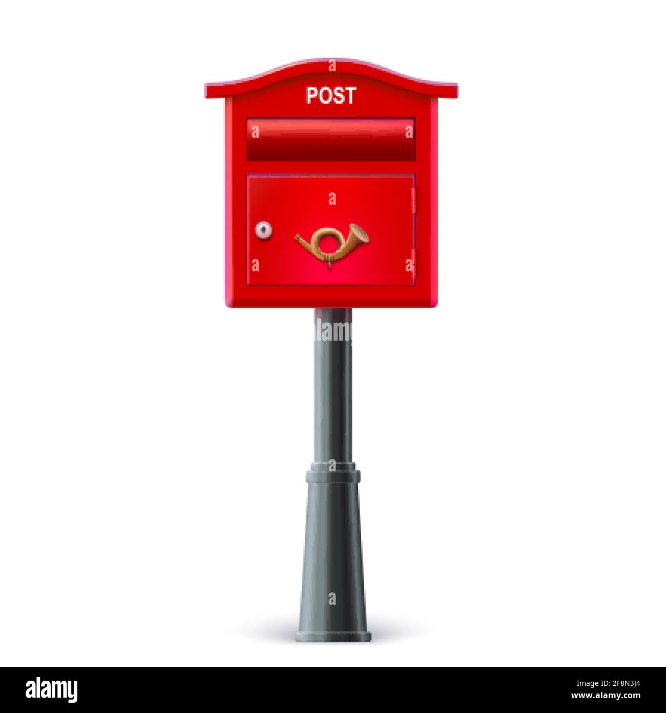 Red post box isolated on white background. Mailbox in old vintage style. Stock Vector