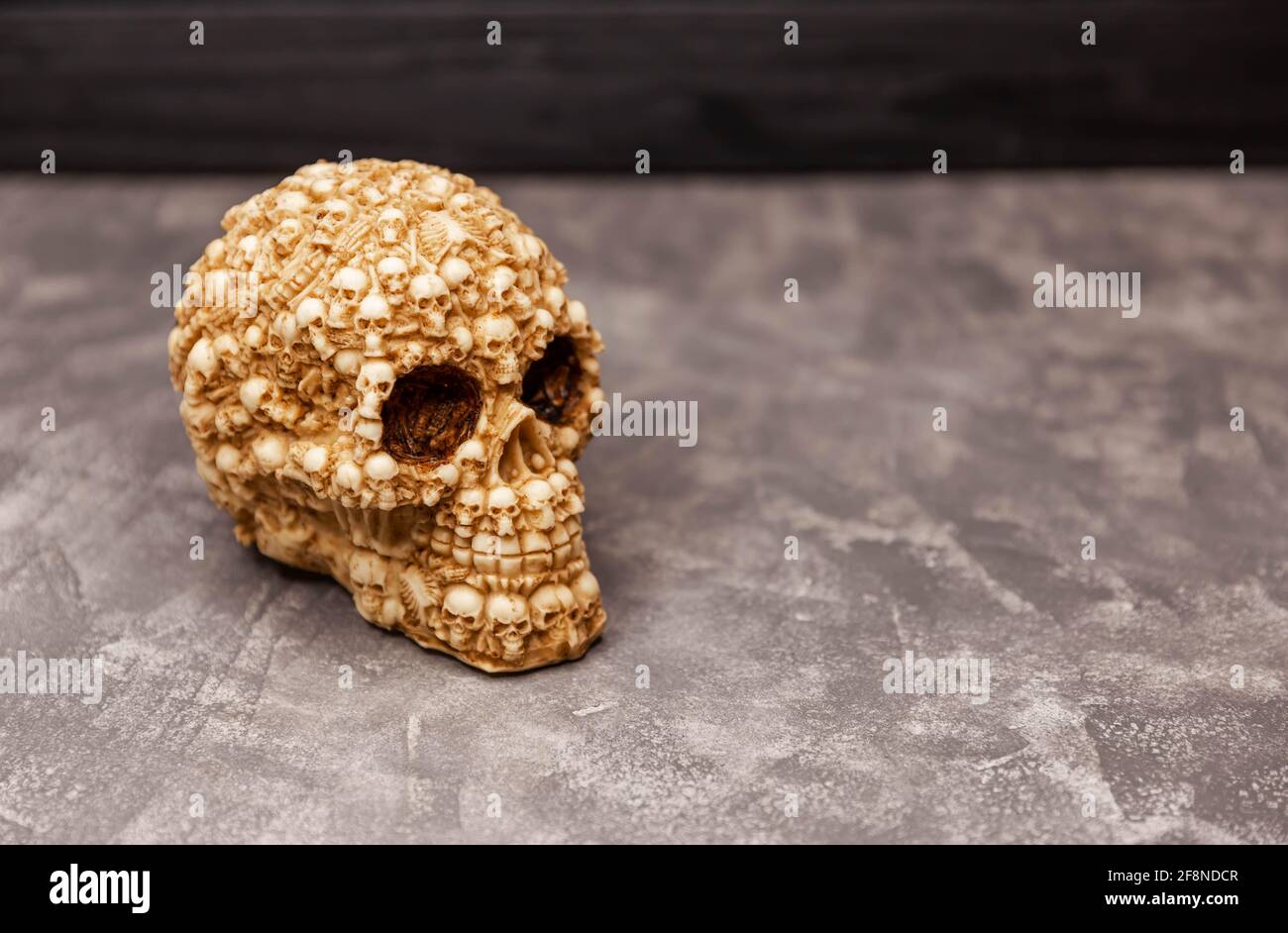 Human scary skull on black background. Halloween mystic concept Stock Photo
