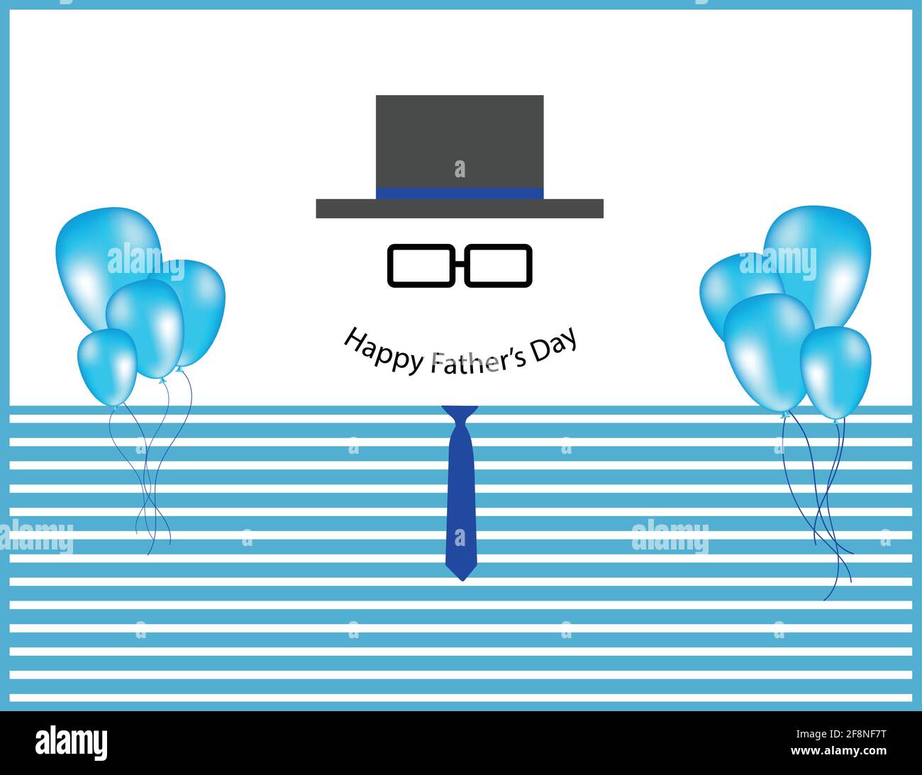Happy Father’s Day design with gentleman silhouette and Balloons Light Blue over stripes pattern. Stock Vector