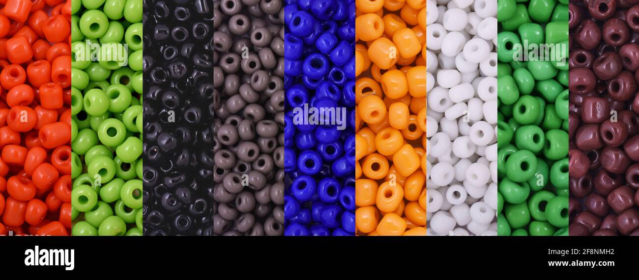 Colorful Beads Background Background pattern of multicolor beads Palette of colors beads Stock Photo