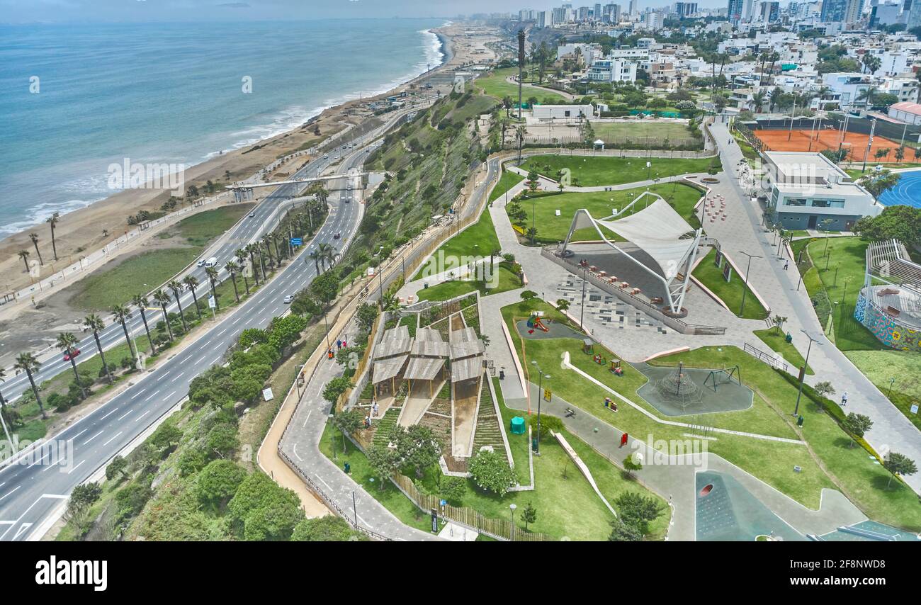 San Isidro district bicentennial park in the city of Lima, Expressway Costa Verde Stock Photo