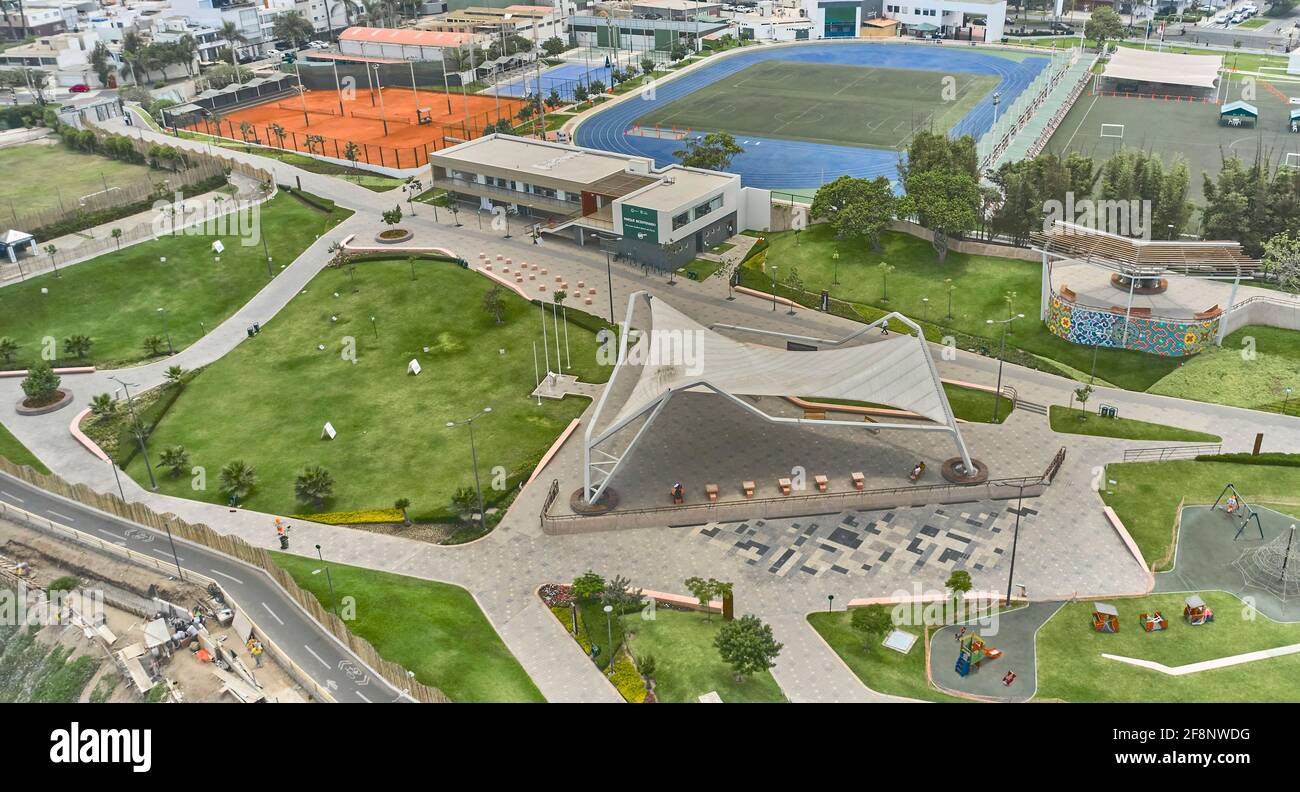 San Isidro district bicentennial park in the city of Lima, Expressway Costa Verde Stock Photo