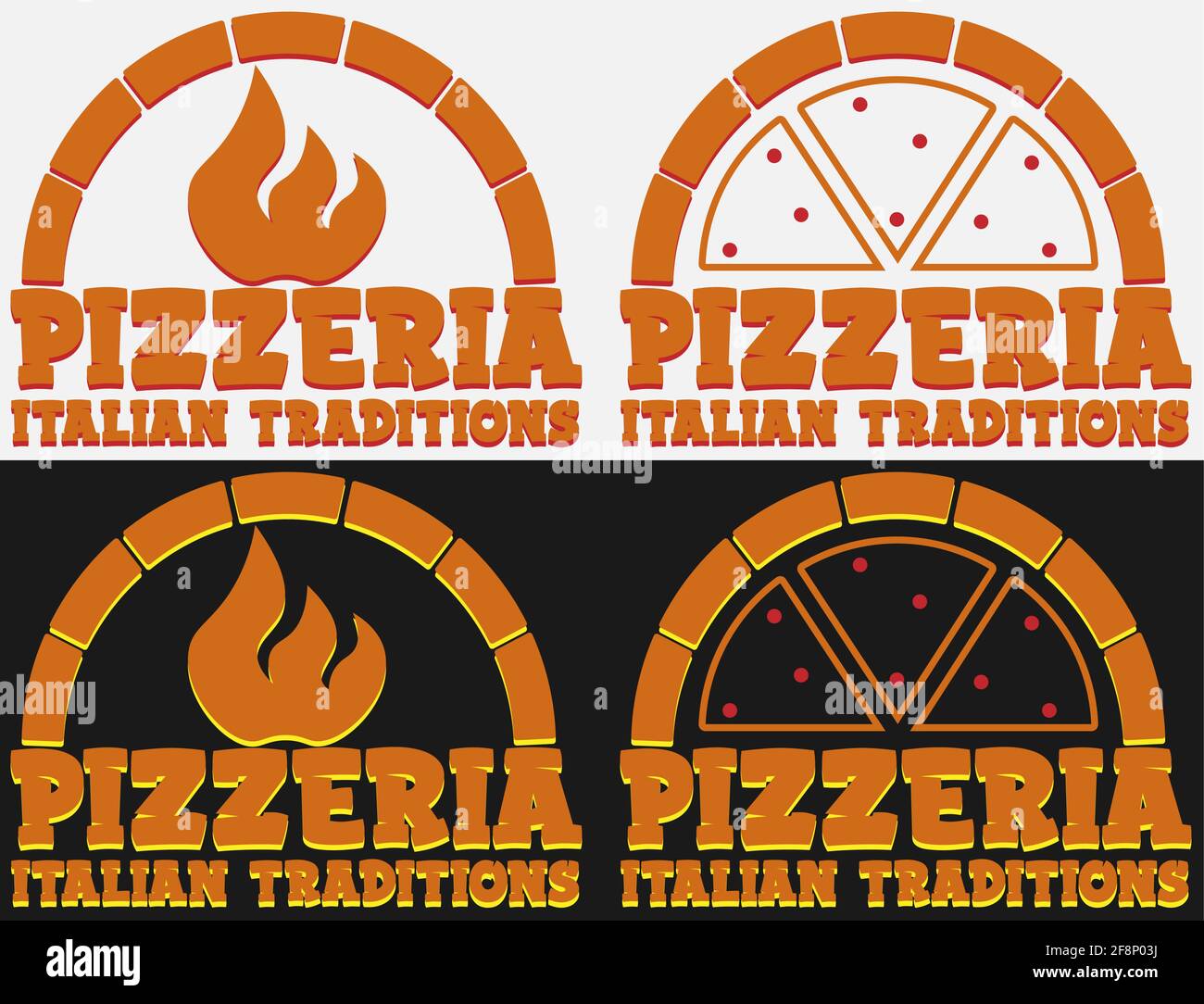 set of pizzeria logo on dark and light background with oven 1 Stock ...
