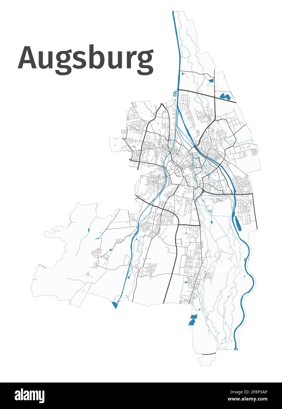Augsburg map. Detailed map of Augsburg city administrative area. Cityscape panorama. Royalty 