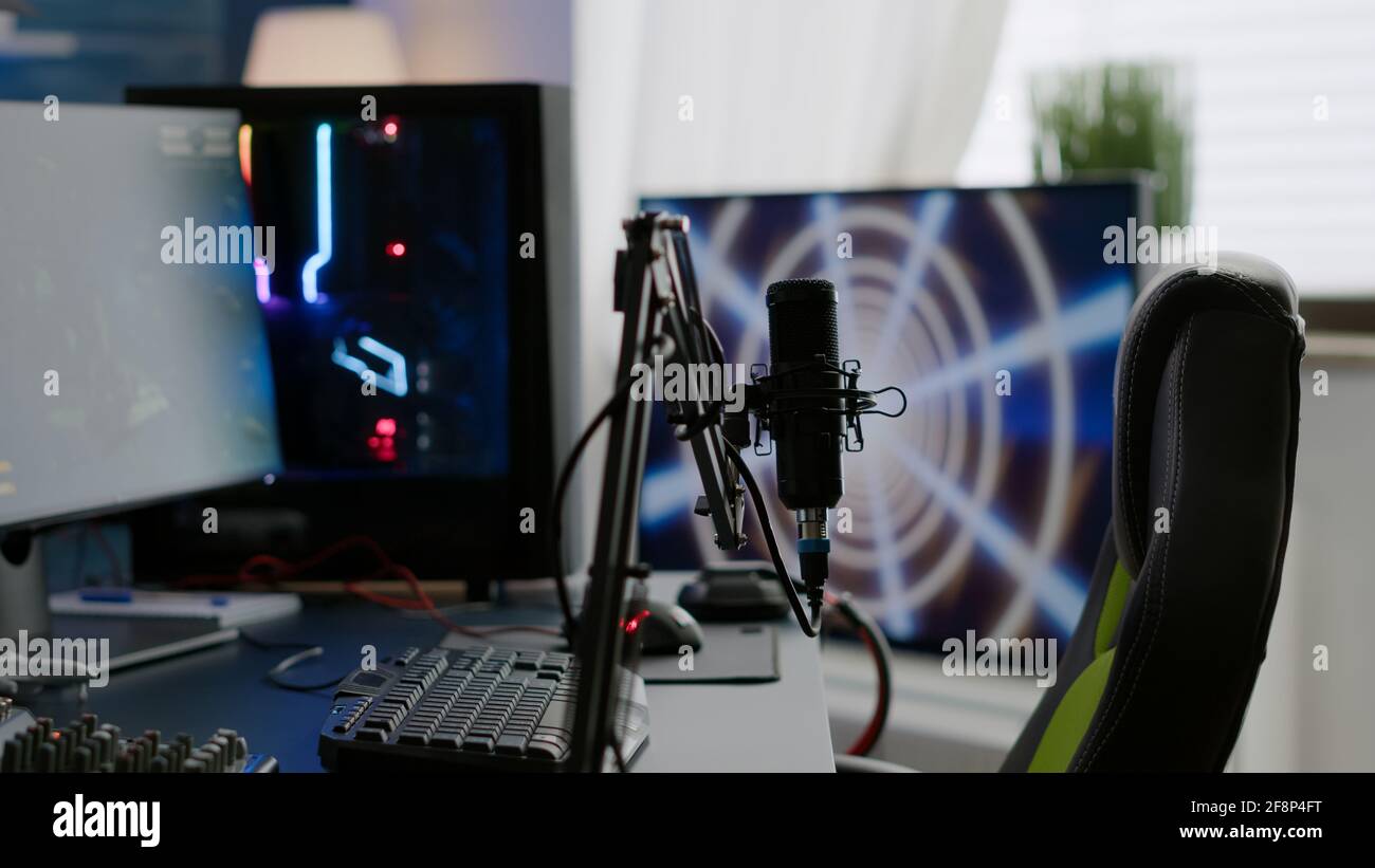Game loading on display of RGB professional powerful computer and ...