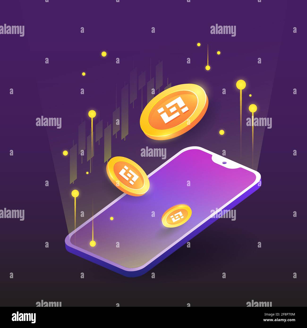 concept of binance, exchange platform crypto, token with phone vector on  dark background Stock Vector Image & Art - Alamy