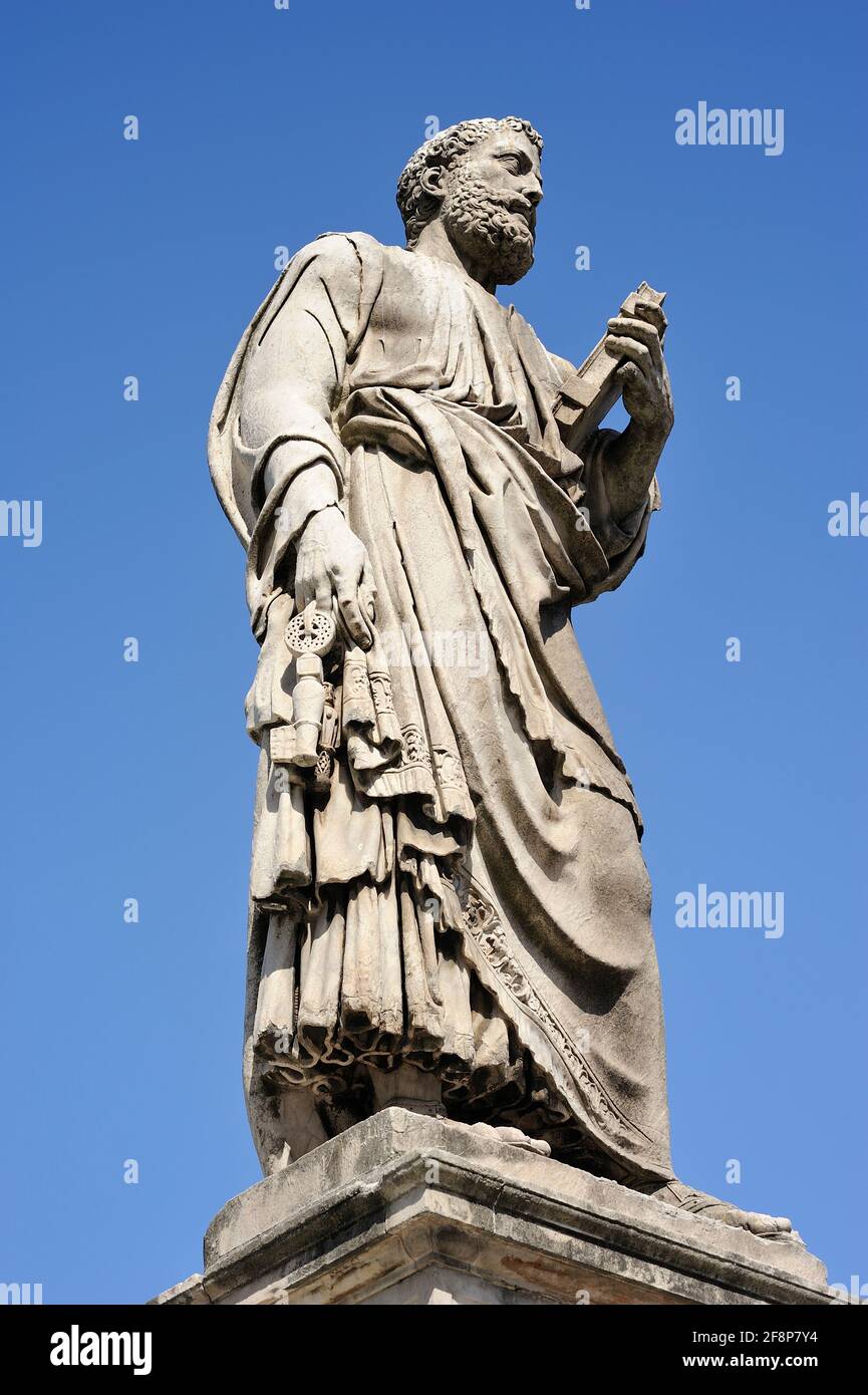 Italy, Rome, St Peter statue on Sant'angelo bridge by Lorenzetto (AD 1534) Stock Photo