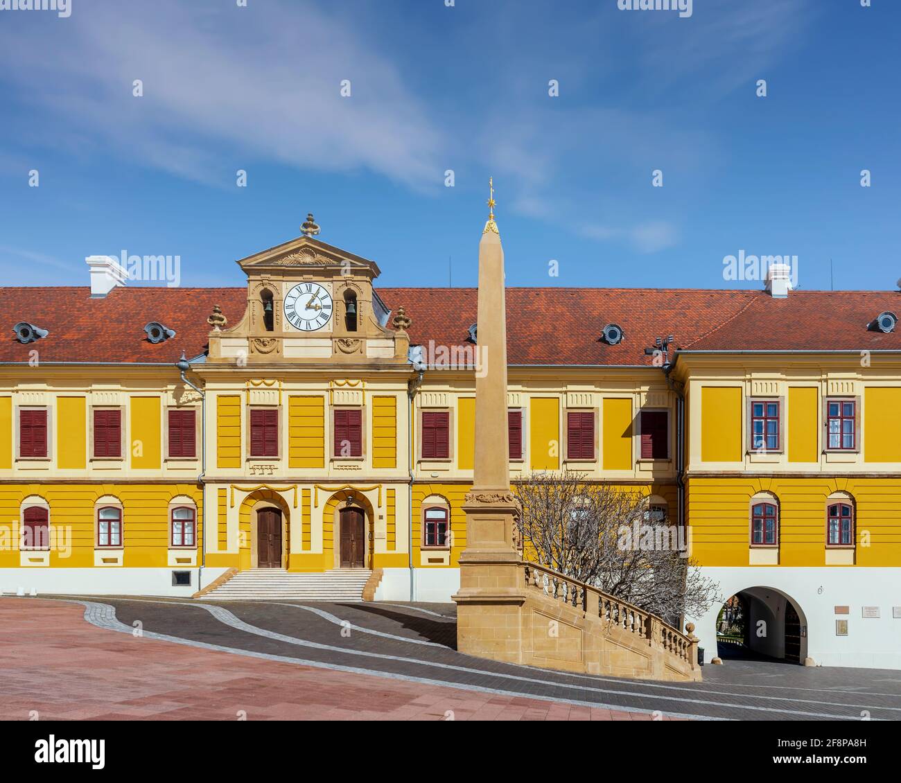 Unique view about the Pecs Basilica parish building  in springtime. Pecs is a beautiful city in Hungary. Stock Photo