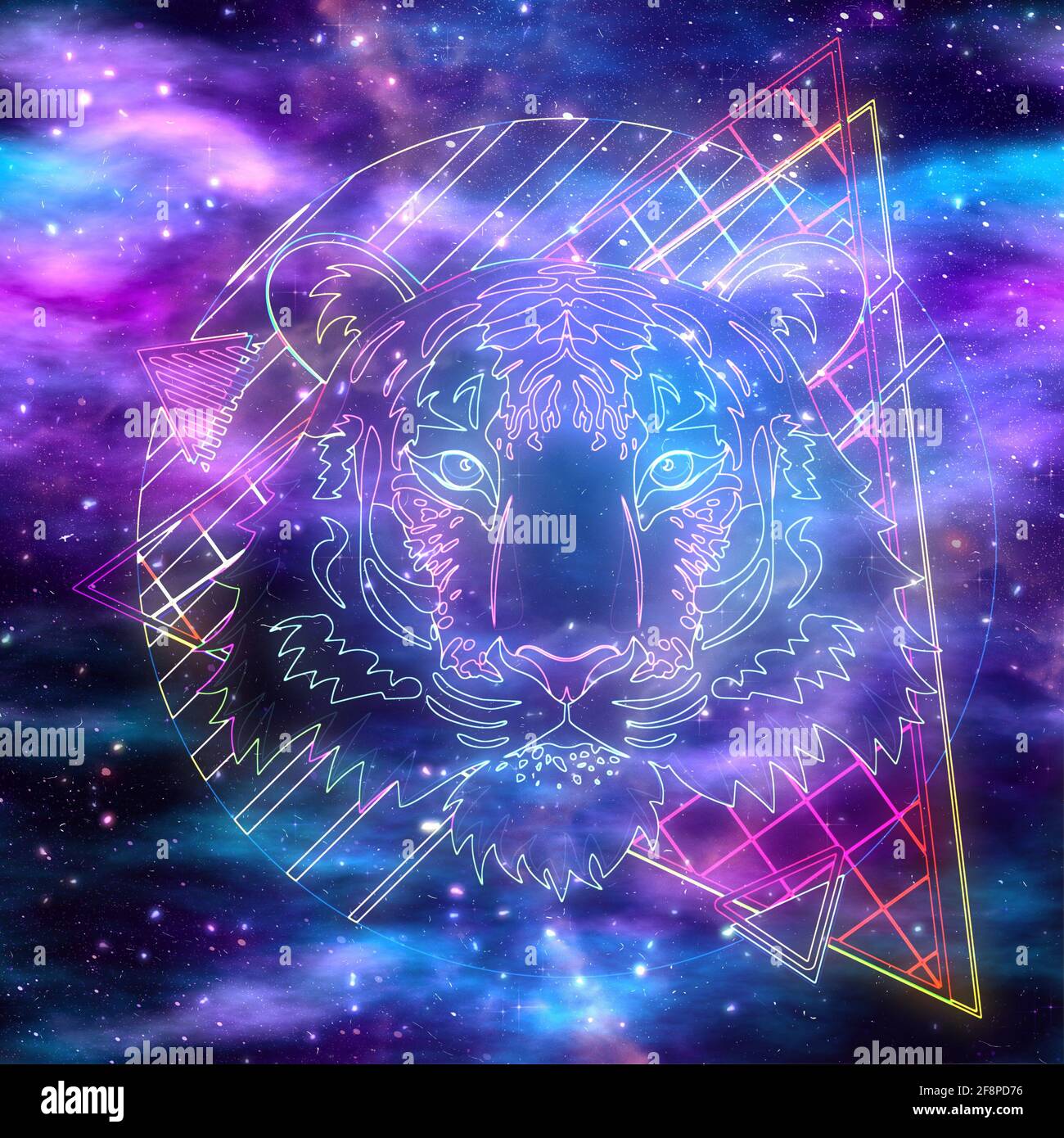 Abstract tiger with geometric elements and starry space texture, retro  style illustration Stock Photo - Alamy