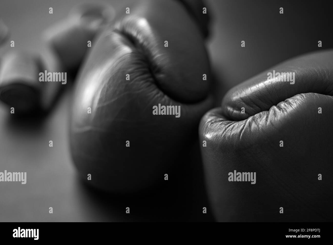 Leather boxing gloves, closeup, black and white photo Stock Photo Alamy
