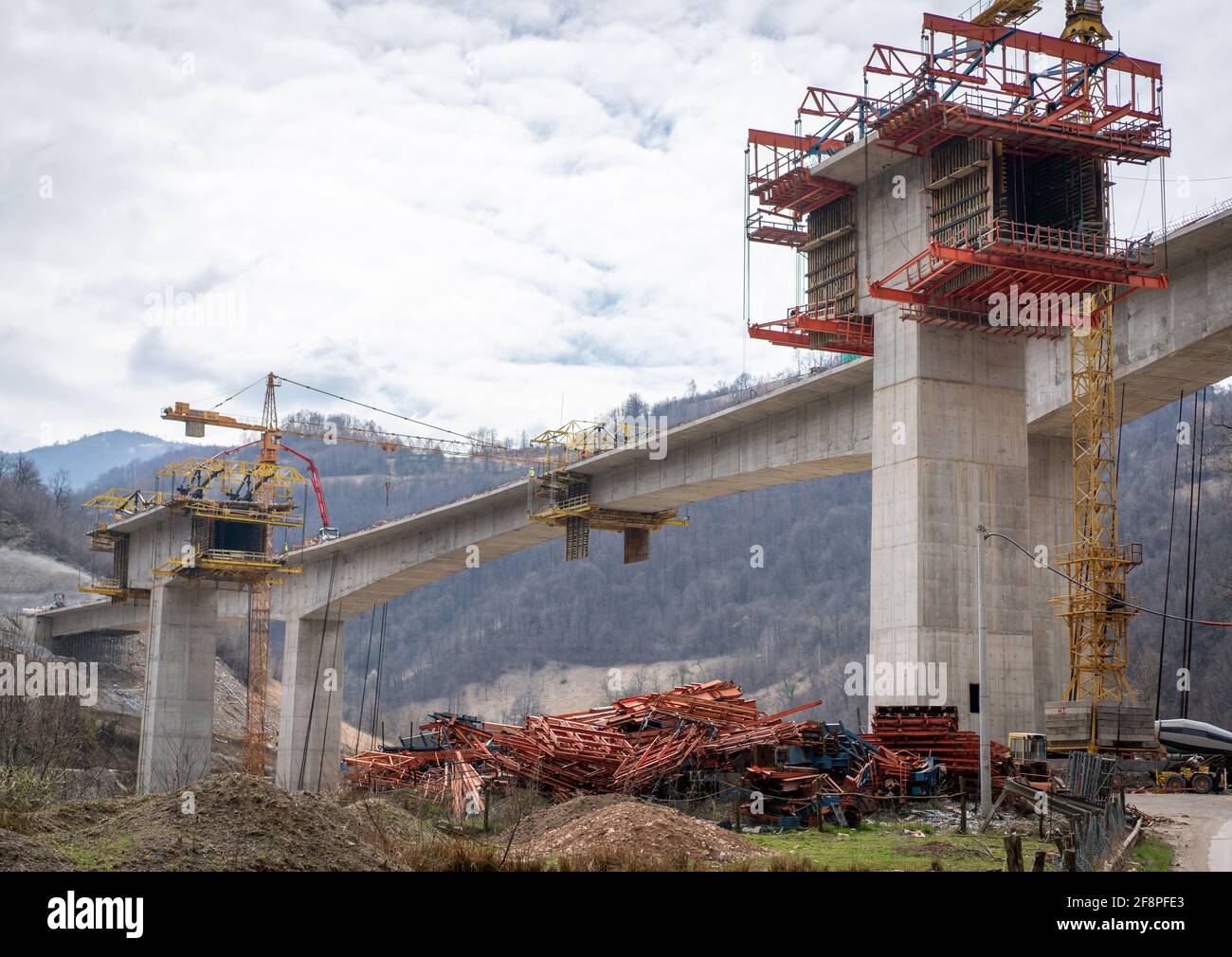 Highway bridge connection under construction hard work Stock Photo Alamy
