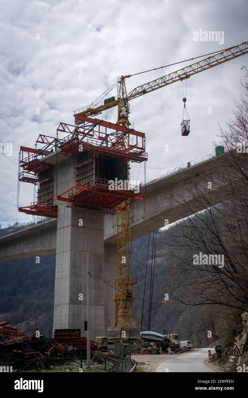 Highway bridge connection under construction hard work Stock Photo Alamy