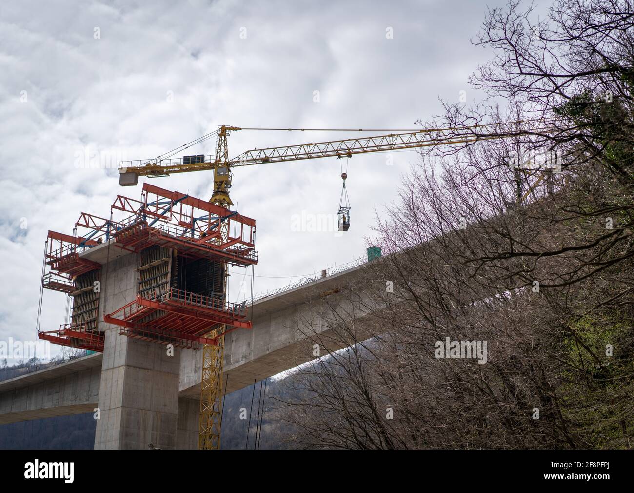 Highway bridge connection under construction hard work Stock Photo Alamy