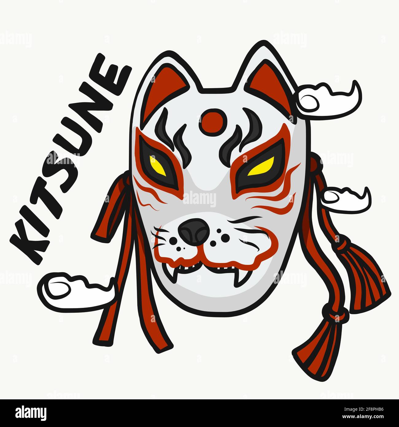 Kitsune mask (Japanese fox god) cartoon vector illustration Stock