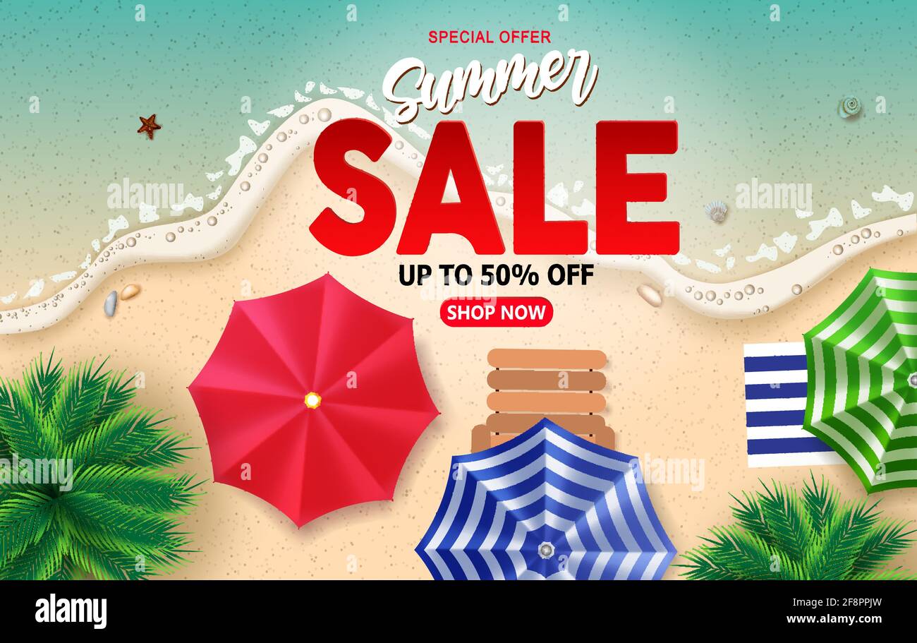 Download Summer sale vector banner design. Summer sale text with special offer promo discount up to 50% ...
