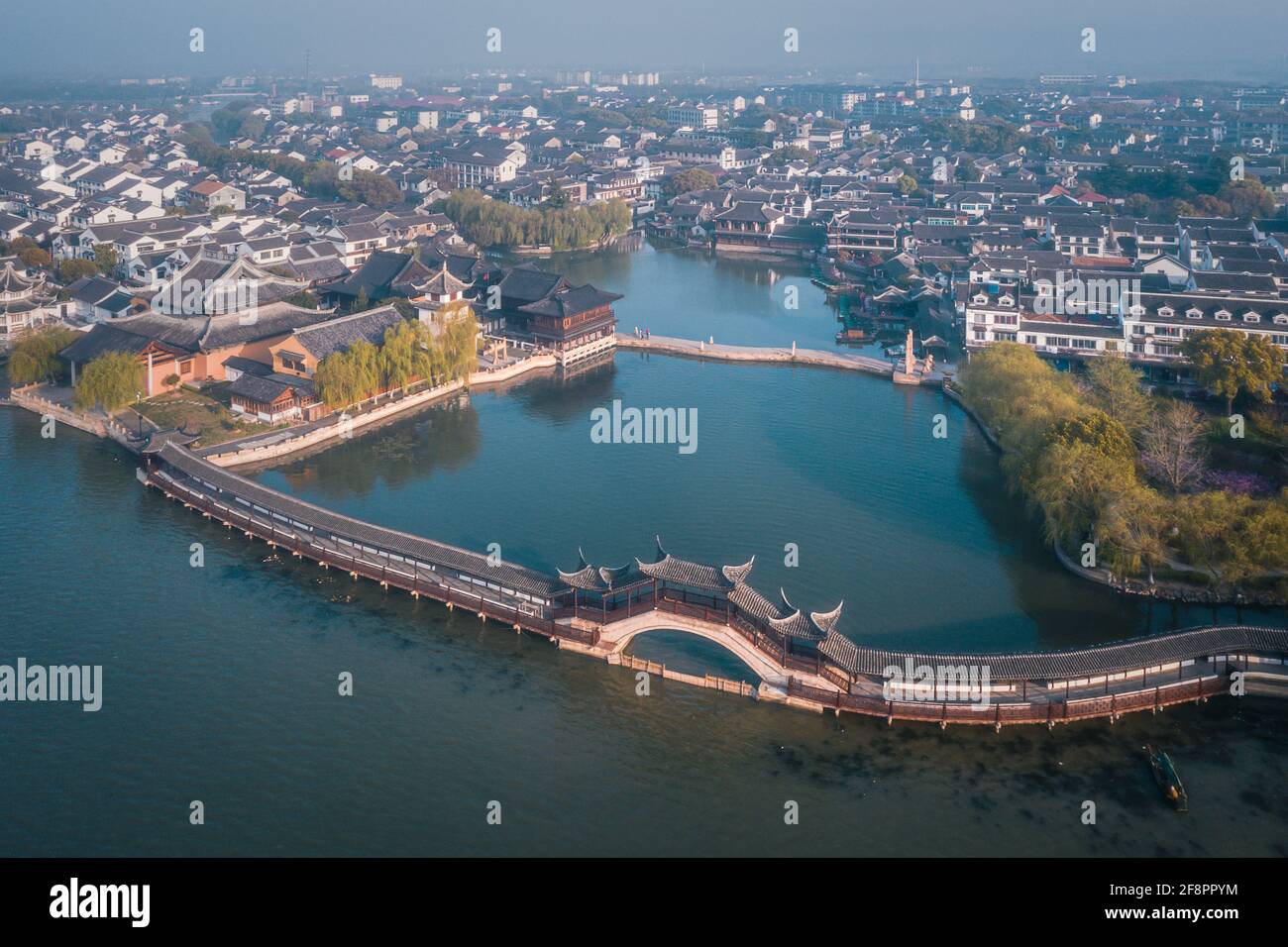 Aerial landscapes of the ancient buildings in Jinxi,  a historic canal town in southwest Kunshan, Jiangsu Province, China Stock Photo