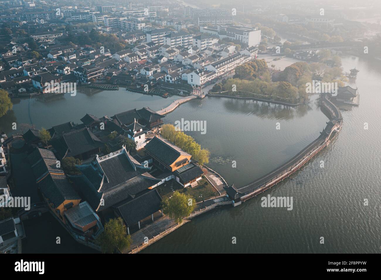 Aerial landscapes of the ancient buildings in Jinxi, a historic canal