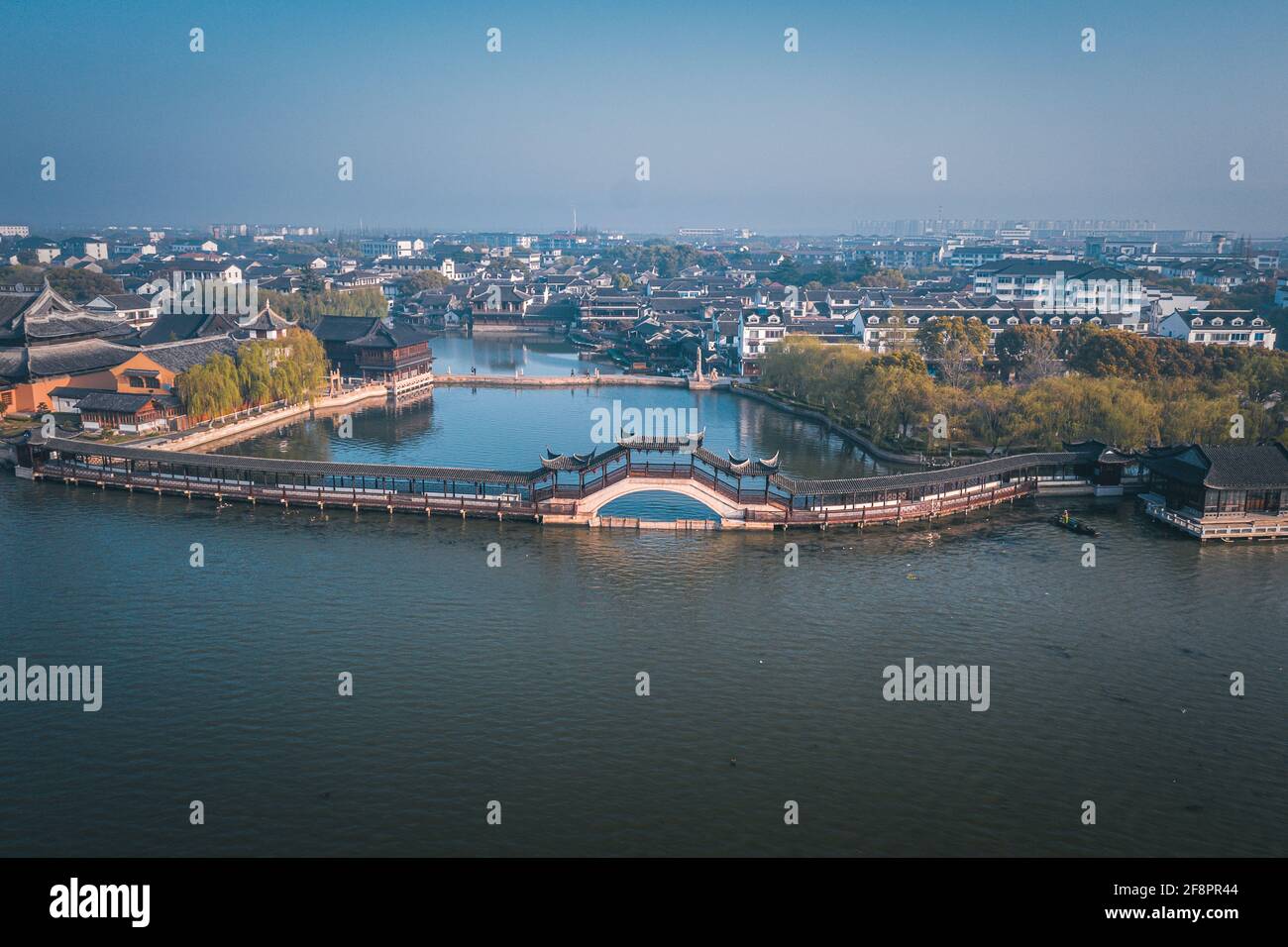 Aerial landscapes of the ancient buildings in Jinxi, a historic canal