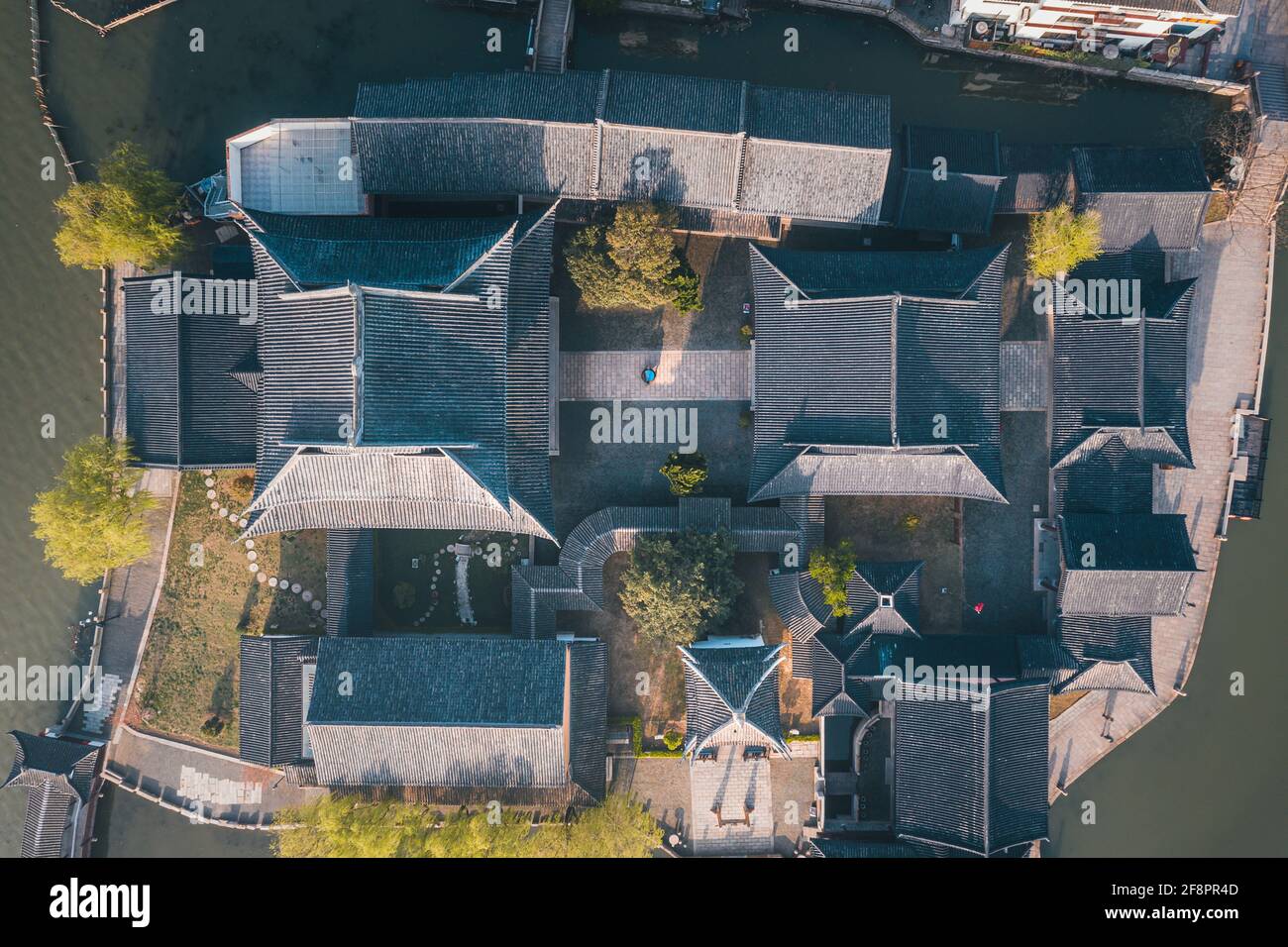 Aerial landscapes of the ancient buildings in Jinxi, a historic canal