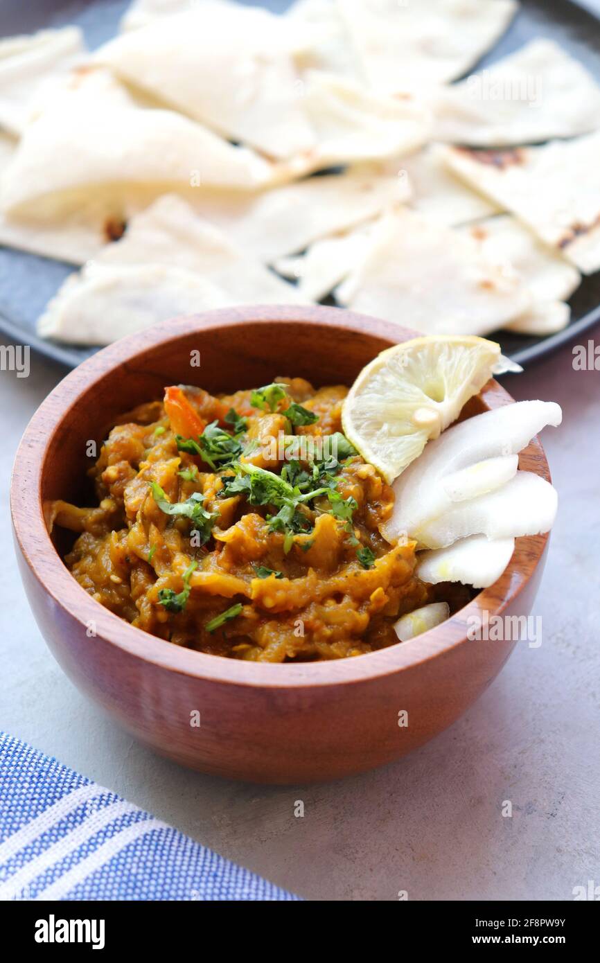 Baigan Bharta, also called Vangyache Bharit in Marathi. It is a roasted