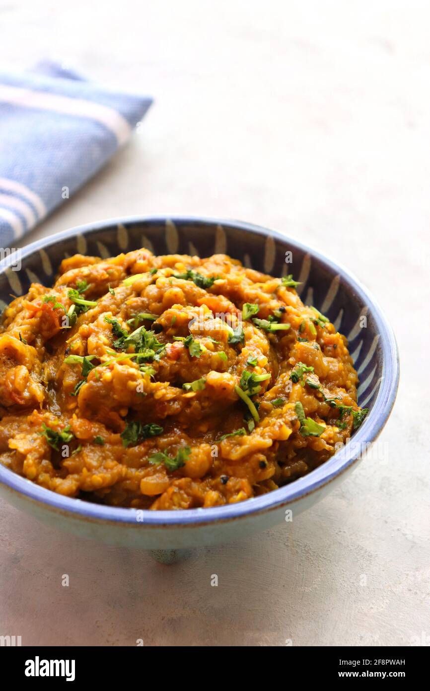 Baigan Bharta, also called Vangyache Bharit in Marathi. It is a roasted