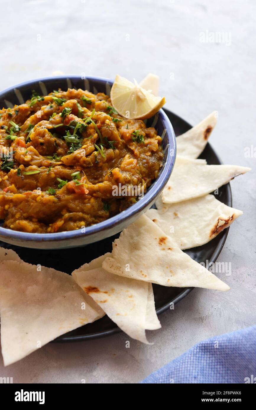 Baigan Bharta, also called Vangyache Bharit in Marathi. It is a roasted